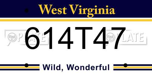 614T47 West Virginia License Plate