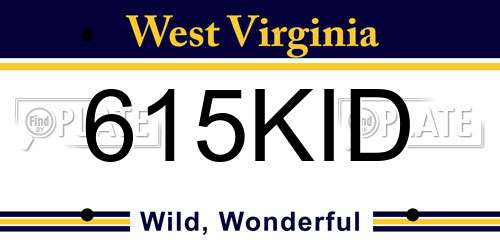 615KID West Virginia License Plate