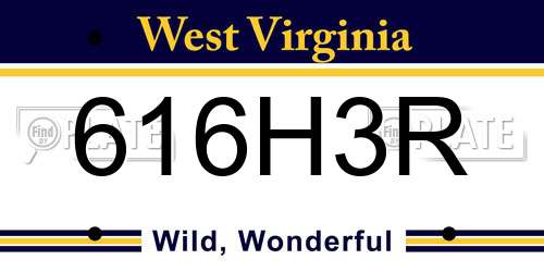 616H3R West Virginia License Plate