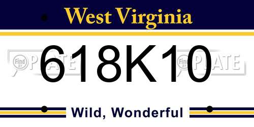 618K10 West Virginia License Plate