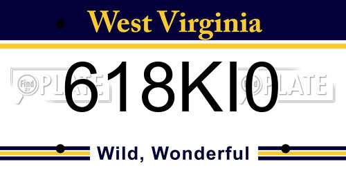 618KI0 West Virginia License Plate