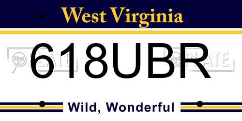618UBR West Virginia License Plate