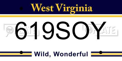 619SOY West Virginia License Plate