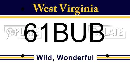 61BUB West Virginia License Plate