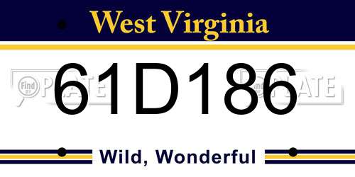 61D186 West Virginia License Plate