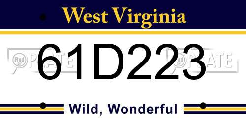 61D223 West Virginia License Plate