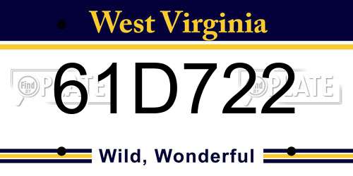 61D722 West Virginia License Plate