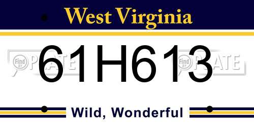 61H613 West Virginia License Plate