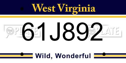 61J892 West Virginia License Plate