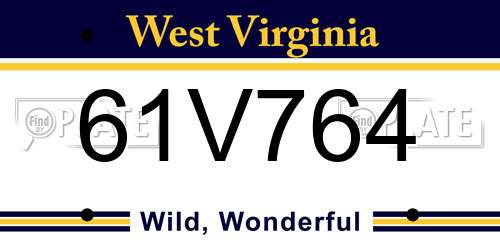 61V764 West Virginia License Plate