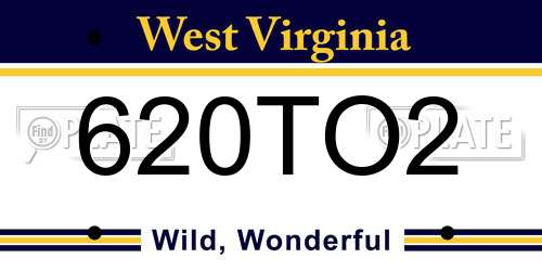 620TO2 West Virginia License Plate