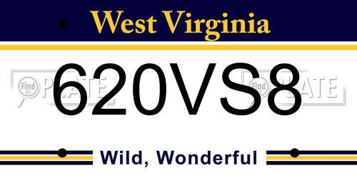 620VS8 West Virginia License Plate