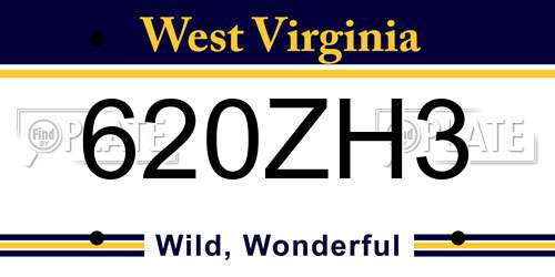 620ZH3 West Virginia License Plate