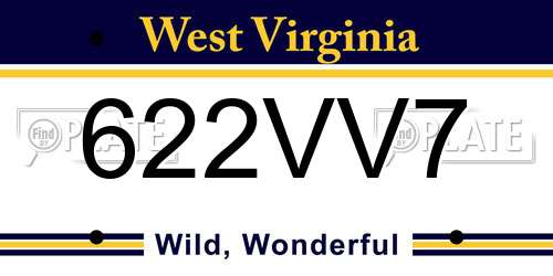 622VV7 West Virginia License Plate