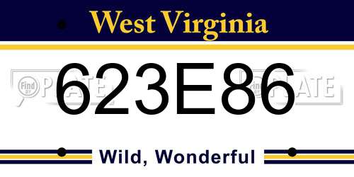 623E86 West Virginia License Plate