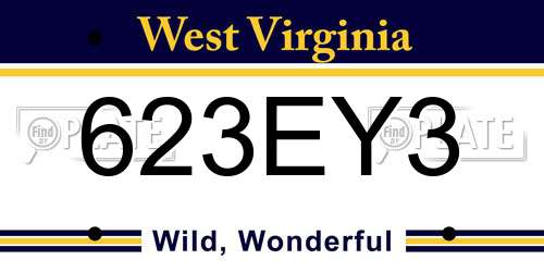 623EY3 West Virginia License Plate
