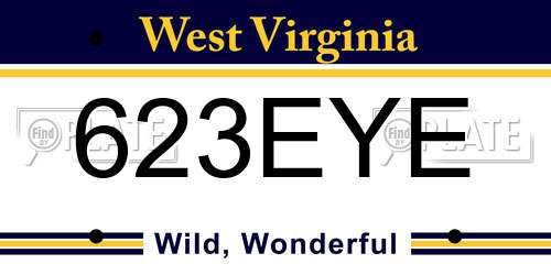 623EYE West Virginia License Plate