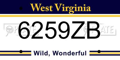 6259ZB West Virginia License Plate