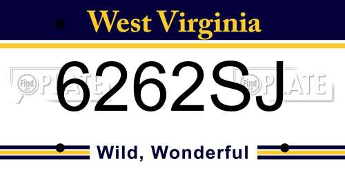 6262SJ West Virginia License Plate