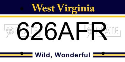 626AFR West Virginia License Plate