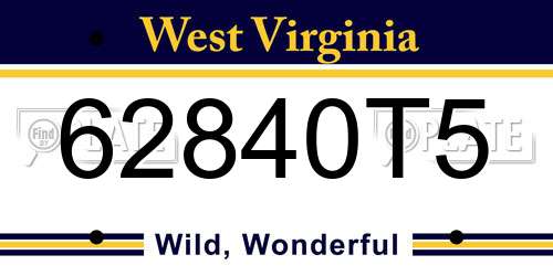 62840T5 West Virginia License Plate