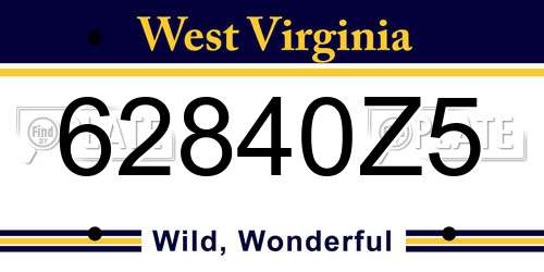 62840Z5 West Virginia License Plate