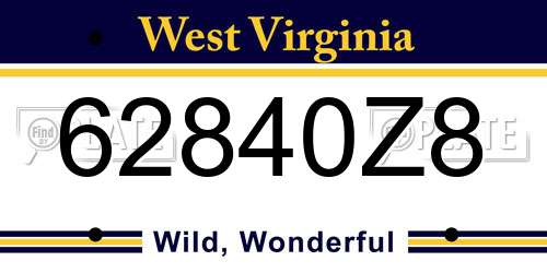 62840Z8 West Virginia License Plate