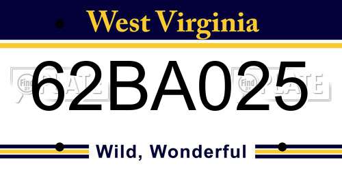 62BA025 West Virginia License Plate