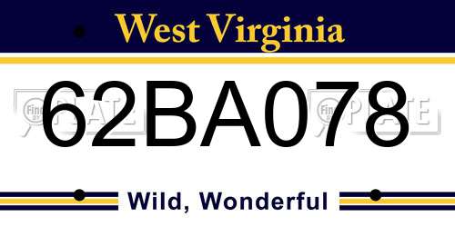 62BA078 West Virginia License Plate