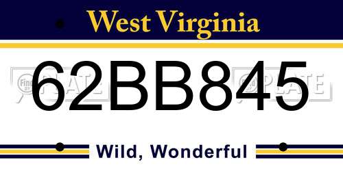 62BB845 West Virginia License Plate