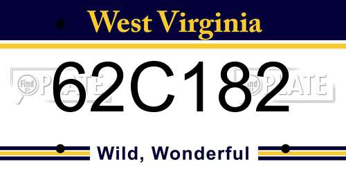 62C182 West Virginia License Plate