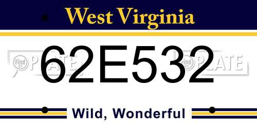 62E532 West Virginia License Plate