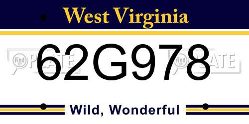 62G978 West Virginia License Plate