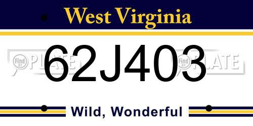 62J403 West Virginia License Plate