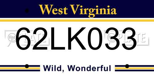 62LK033 West Virginia License Plate
