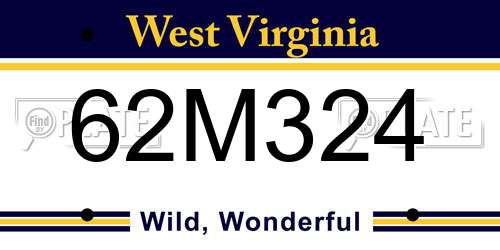 62M324 West Virginia License Plate