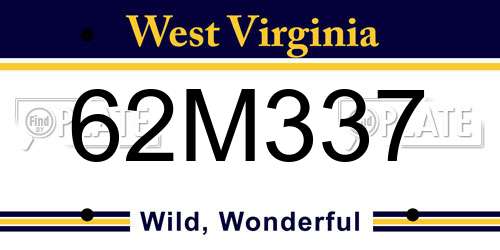 62M337 West Virginia License Plate