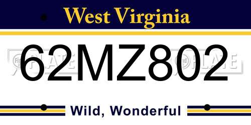 62MZ802 West Virginia License Plate