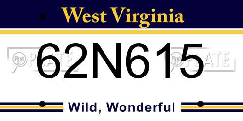 62N615 West Virginia License Plate