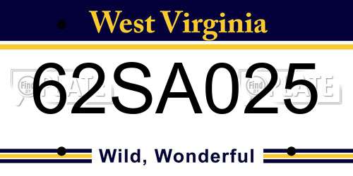 62SA025 West Virginia License Plate