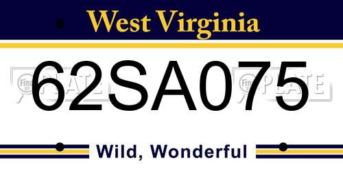 62SA075 West Virginia License Plate