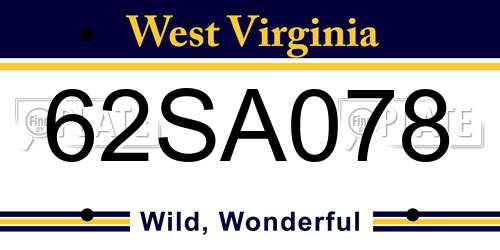 62SA078 West Virginia License Plate