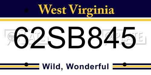 62SB845 West Virginia License Plate