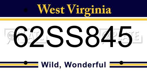 62SS845 West Virginia License Plate