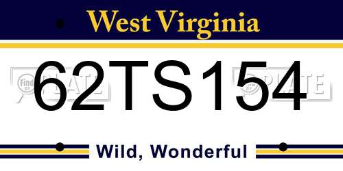 62TS154 West Virginia License Plate