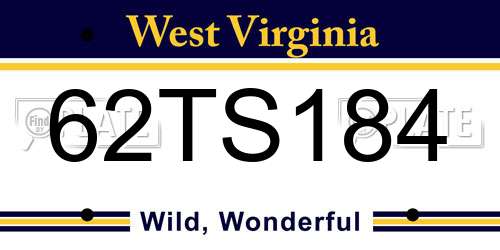 62TS184 West Virginia License Plate