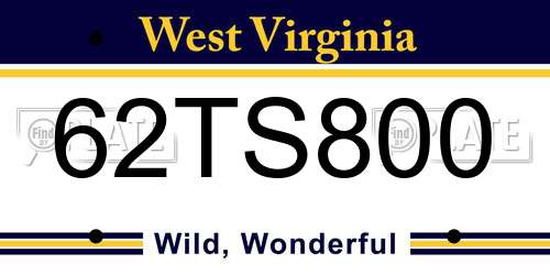 62TS800 West Virginia License Plate