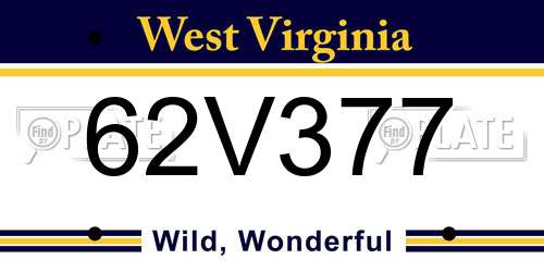 62V377 West Virginia License Plate
