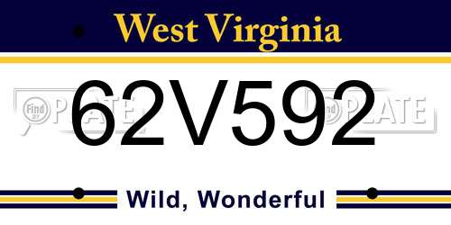 62V592 West Virginia License Plate