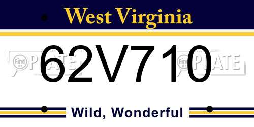 62V710 West Virginia License Plate